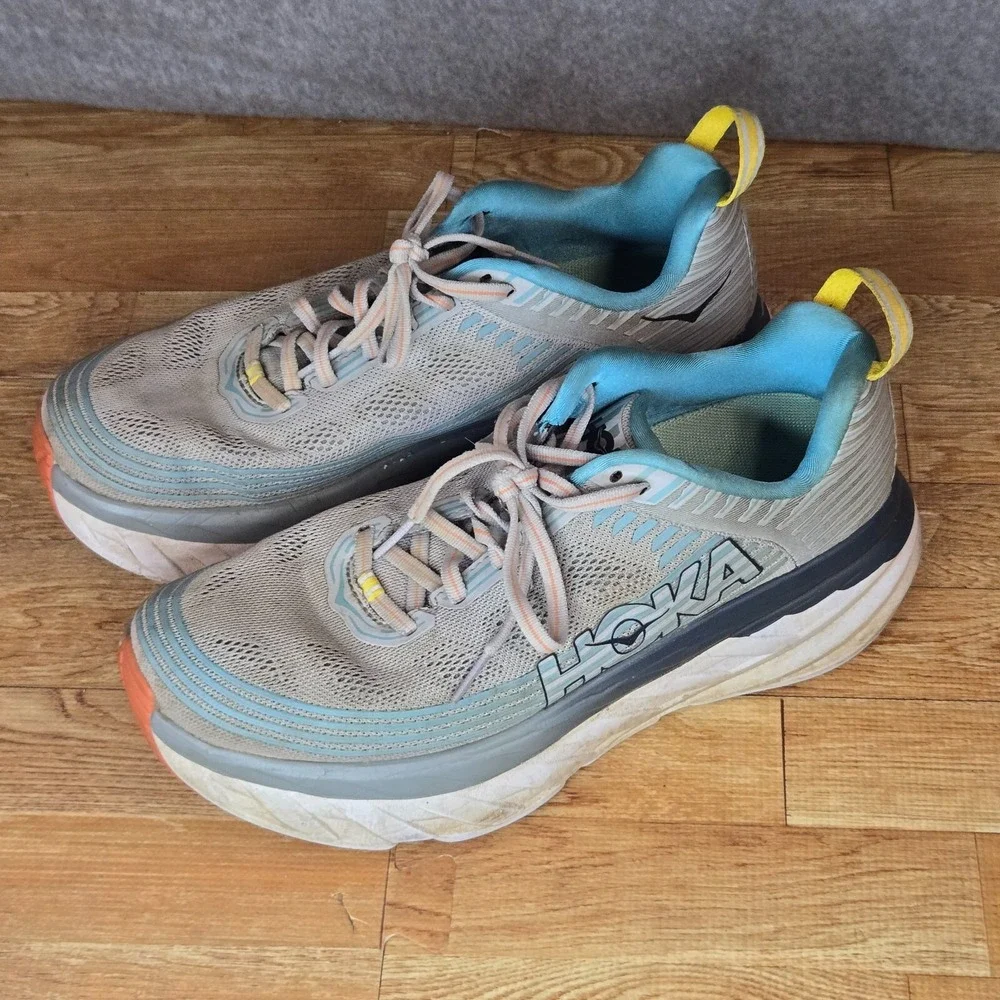 Hoka One One Bondi 6 Running Shoes Light Grey Navy 1019270 Woman's Size 9
